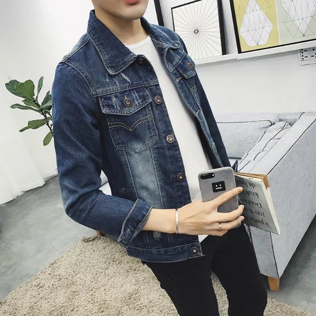 Mùa xuân phần mỏng denim jacket nam slim jacket Hàn Quốc phiên bản của xu hướng của thanh niên đẹp trai hoang dã áo giản dị