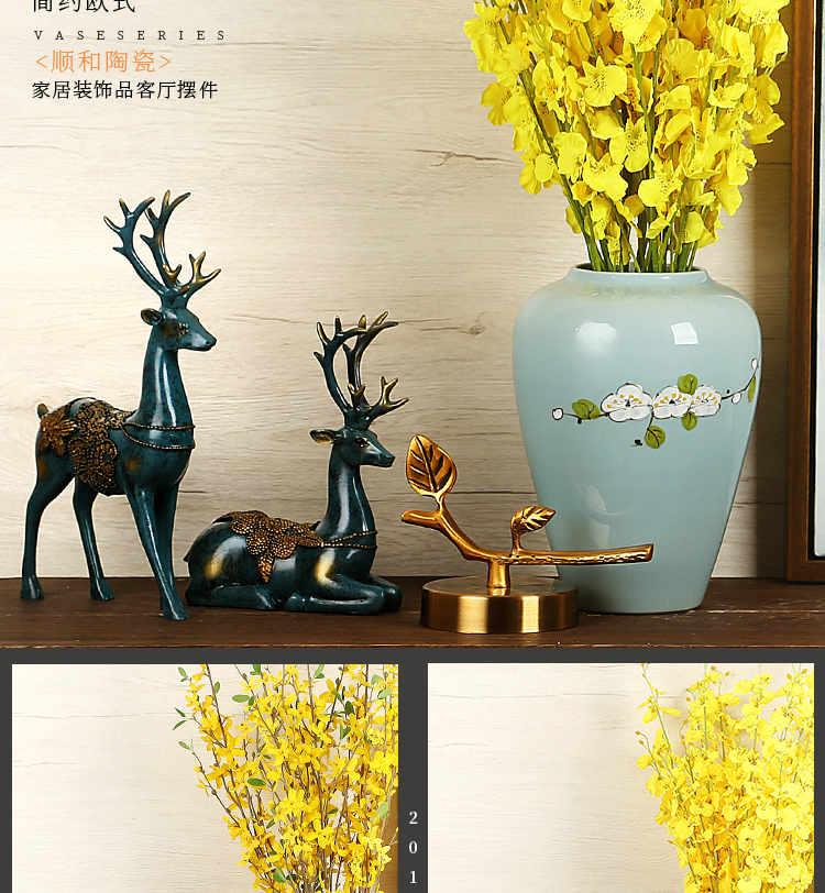 Jingdezhen ceramics vase furnishing articles suit creative manual Chinese dried flowers flower arrangement sitting room European arts and crafts