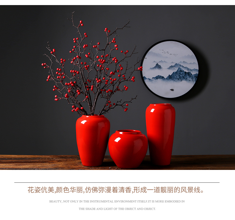 Jingdezhen ceramics red vase I sitting room porch decoration suit household adornment bedroom furnishing articles