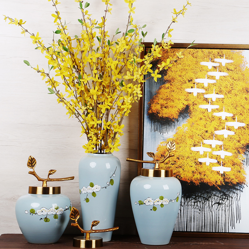 Jingdezhen ceramics vase furnishing articles suit creative manual Chinese dried flowers flower arrangement sitting room European arts and crafts