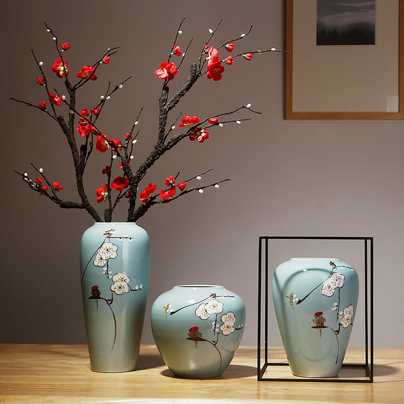 Jingdezhen Chinaware vase New Chinese home Ornaments Emulation Dry flower Living room Xuanguan Flower Garden Flower Decoration Pendulum