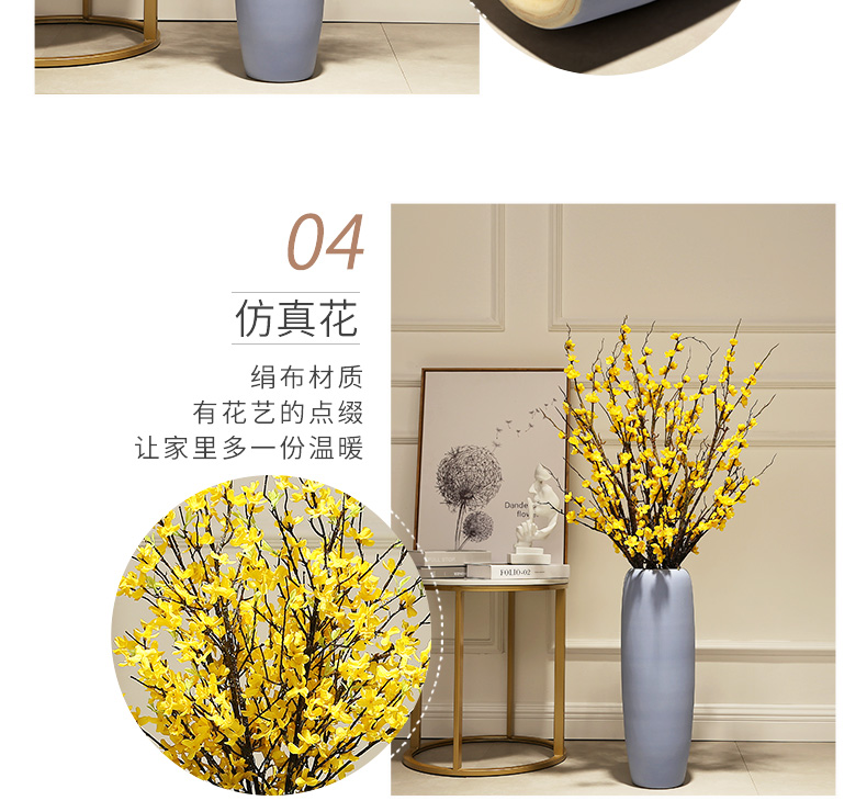 The New Chinese zen large ground vase household study simulation ceramics from dried flowers flower arrangement sitting room porch place