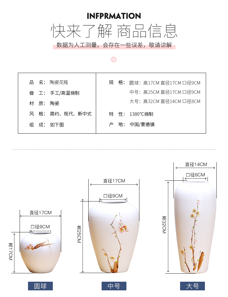 Ceramic vase continental simulation dried flower flower arranging place to live in the living room TV cabinet decoration simple porch decoration