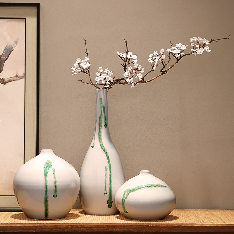 Jingdezhen new Chinese zen decorations dried flower vase furnishing articles porch combination living room TV cabinet ceramic vase