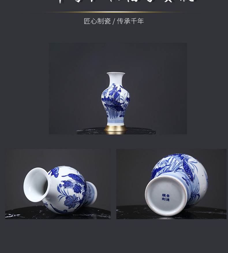 Jingdezhen blue and white vase of new Chinese style household decorates sitting room porch lotus manually fish bottle ceramics furnishing articles