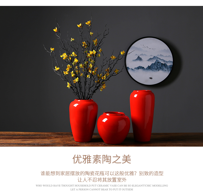 Jingdezhen ceramics red vase I sitting room porch decoration suit household adornment bedroom furnishing articles