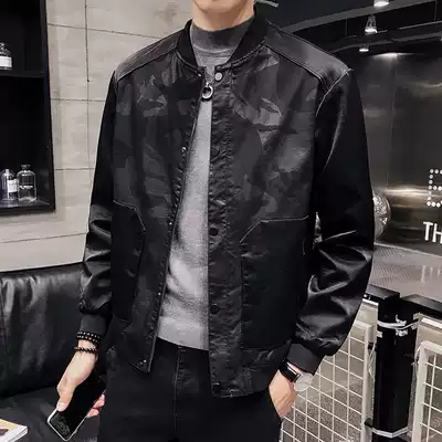 Autumn leather jacket men Korean handsome 2021 new men's fashion camouflage leather jacket coat Tide brand clothes