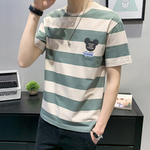 Short sleeve T-shirt for men Korean version trendy striped blouses cotton Summer casual clothes Chauded 2022 new mens clothing