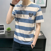Short Sleeve T-Shirt Male Korean Version Trendy Striped Blouses Cotton Ins Boys Summer Clothes Tide Cards 2022 New Mens Clothing