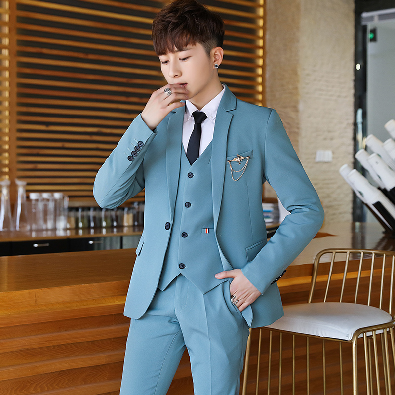 Slim Korean version of the trend teen student casual suit three-piece set men handsome small suit suit suit set men