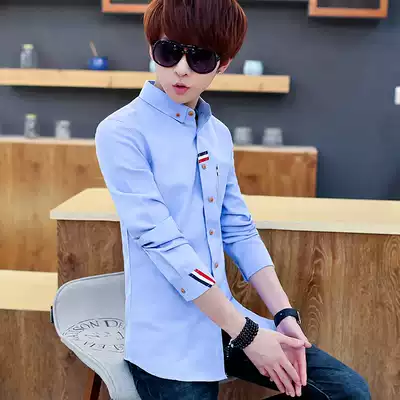 Spring youth shirt men's long-sleeved student casual men's solid color shirt slim Oxford spinning top thin tide