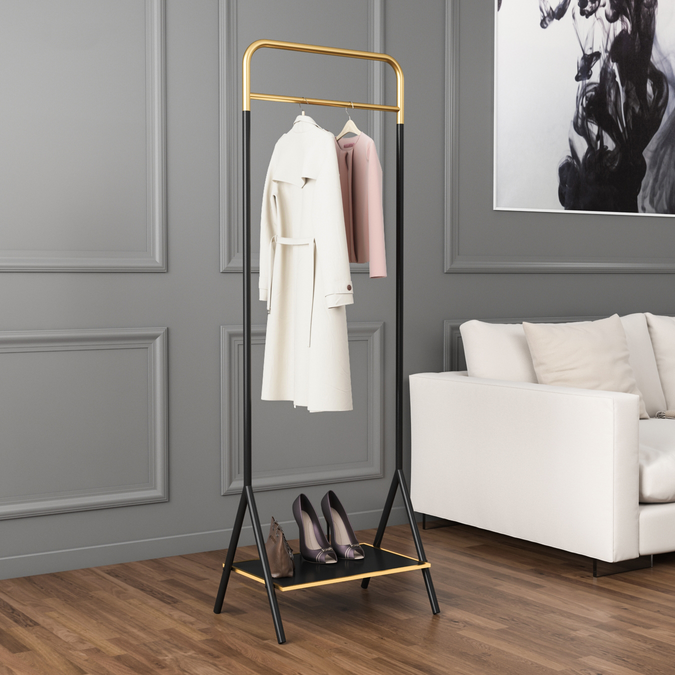 European clothing display rack Clothing store display rack side hanger Gold household coat rack Fashion functional hanger