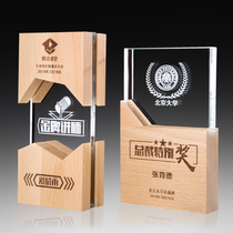 Beech crystal trophy custom medal custom creative wooden champion competition production award gift set honor