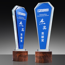 Solid wood crystal trophy custom crystal medal custom authorization card Honor authorization letter production of excellent employee trophy