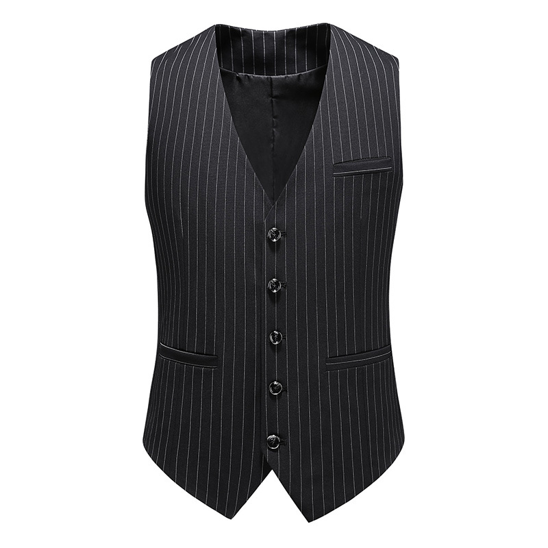 Four-Season Men's Striped Slim-Fit Suit Vest, Plus Size Business Casual Gentleman's Vest, Sleeveless Waistcoat