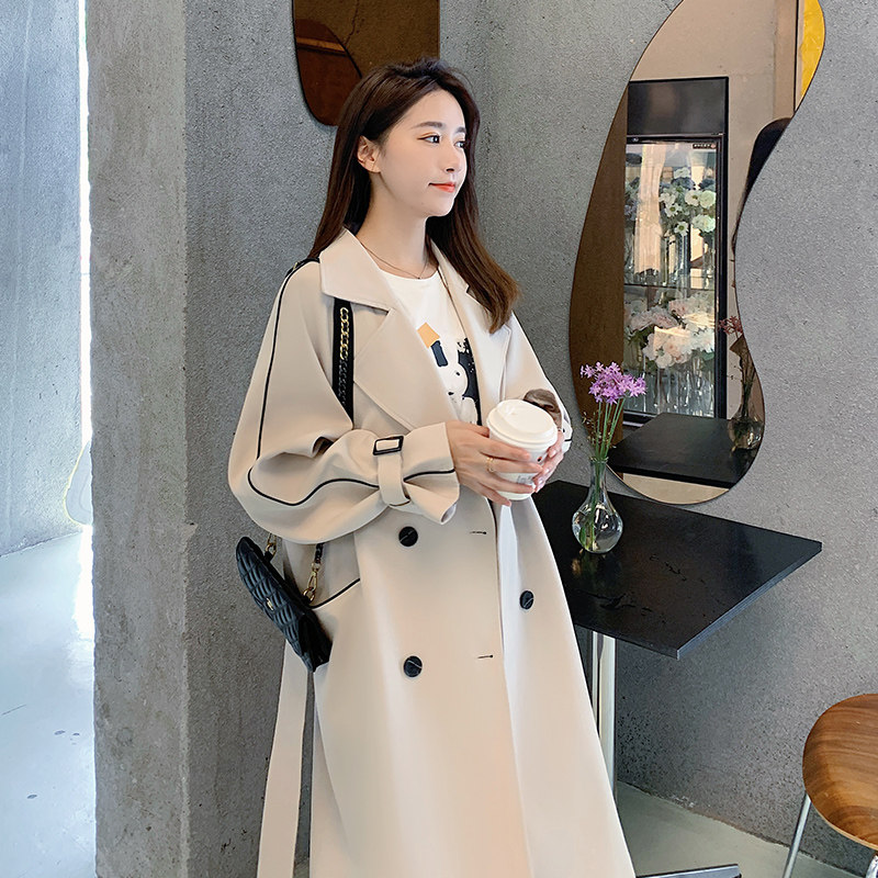 Rice White Windcoat Jacket Woman Medium Long Version 2022 New Spring Fall Display Slim Senior Sense Temperament Big Size Women's Dress