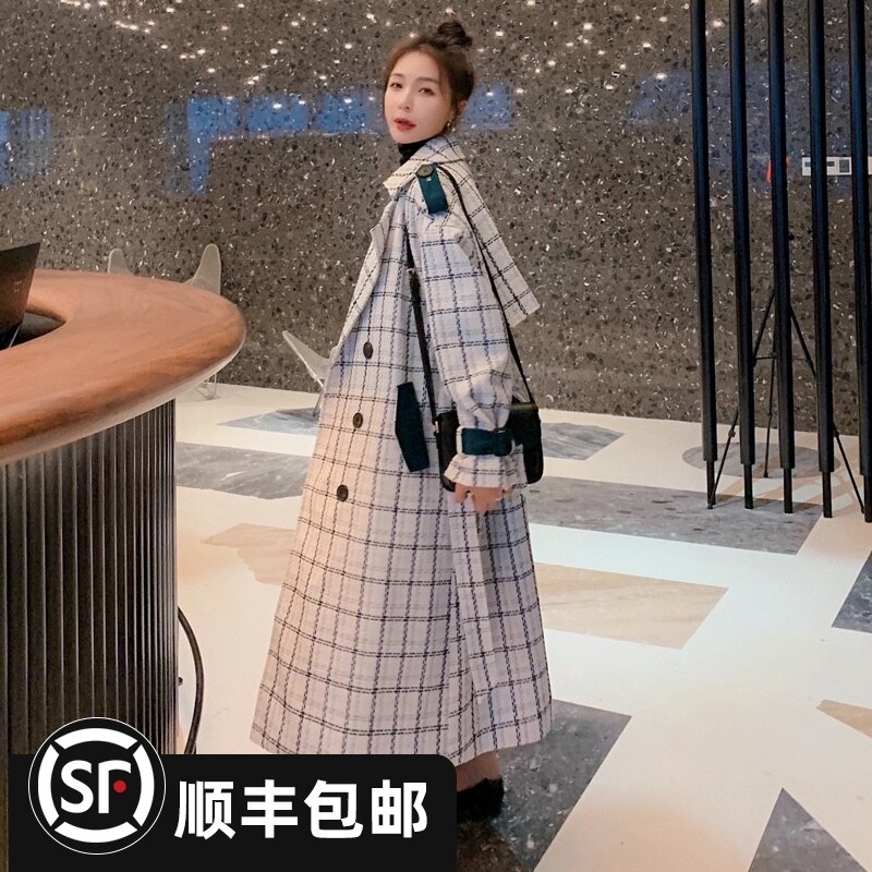 Plaid wool coat women's long version of the 2020 autumn and winter new Korean version temperament Korea Dongdaemun wool coat