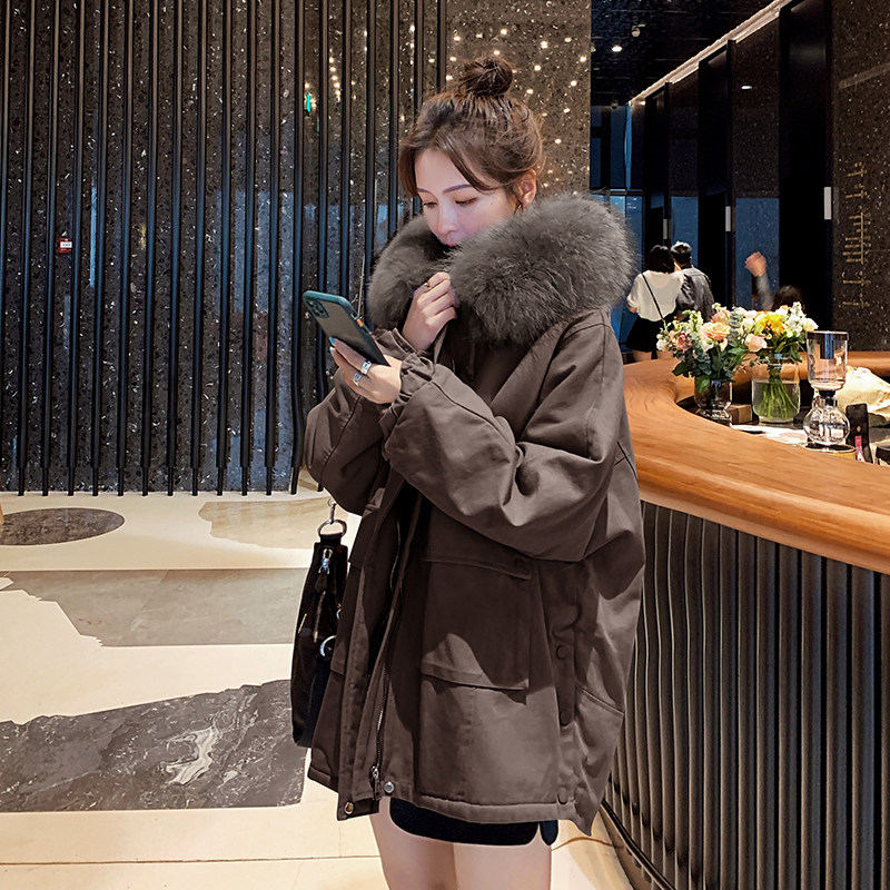 Parker cotton-padded women 2021 Winter new Korean loose ins Hong Kong style fashion plus velvet cotton-padded jacket jacket