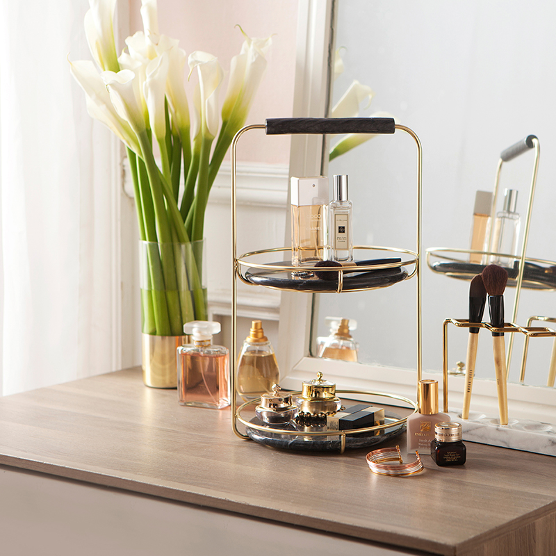 NEW BEN HEART BEN BENTROS TAIWAN MARBLE PASTRY DISH DOUBLE LAYER CAKE RACK COSMETIC STORAGE Shelf