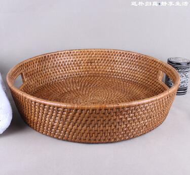 New Product Imported Round Rattan Basket Storage Basket Handmade Bread Basket Fruit Dried Fruit Basket Tableware Tea Set Tray Basket