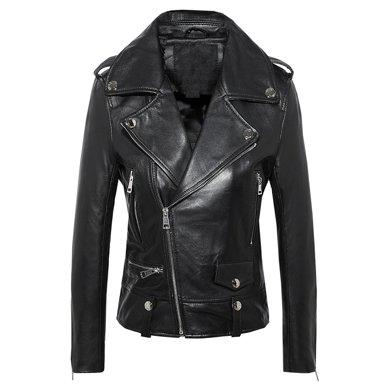 2019 autumn Haining sheep leather leather Women Short motorcycle jacket ...