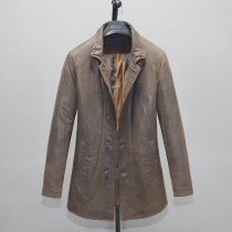 No Coated Frosted Head Layer Sheep Genuine Leather Leather Clothing Male in long style Windsuit Suit Casual Jacket Face Jacket X1