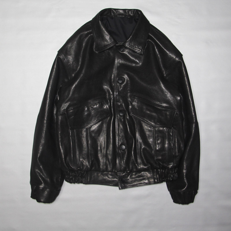 Heavy vegetable tanned sheep leather leather men's and women's Korean loose motorcycle clothes Student flight jacket large size jacket tide brand