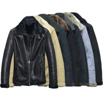 Male and female equivalent Korean version loose imitation fur integrated thick and warm youth Casual Overturning Locomotive Jacket Leather Coat Jacket