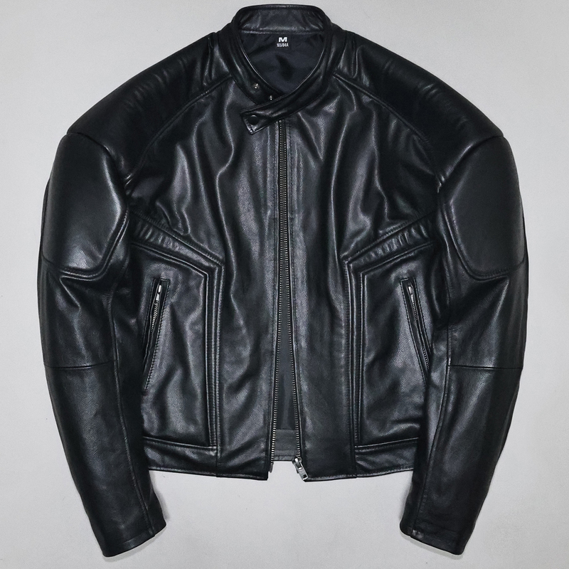 First-Layer Cowhide Genuine Leather Jacket for Men, Short American-Style Cool Silhouette, Three-Dimensional Skeleton Motorcycle Jacket