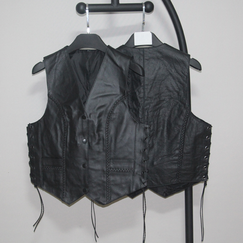 Female Rider Waistcoat Pig Leather leather Leather Dressing for short youth Mormon Shoulder Vest Locomotive Stock Bottom Stock Clear Cabin