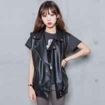 Lady loose genuine leather waistcoat Sheep Leather Clothing Girl Korean version Chater Shoulders Slim Shoulder Vest Youth Jacket