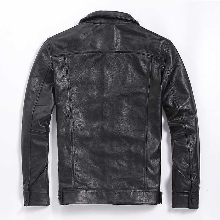 Da nam ngắn thế hệ thứ ba denim Ami 咔叽 retro cũ lớp da bò đầu máy áo khoác áo khoác jean
