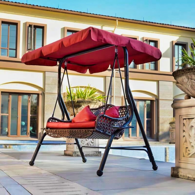 Outdoor swing Large outdoor courtyard Double adults Children swing Wrought iron chain net red hanging bed Rocking chair shelf