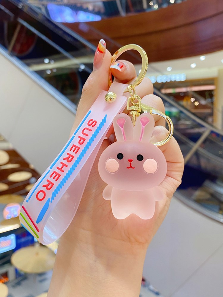 Transparent crystal small rabbit key button female delicate inwind personality creative couple key chain cute little pendant woman