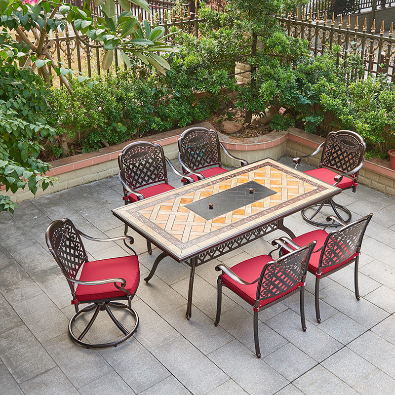 Outdoor table and chairs Cast aluminium Composition marble Desktop Balcony Table and chairs Cast aluminium Villa Garden Courtyard Cast Aluminum Table and chairs
