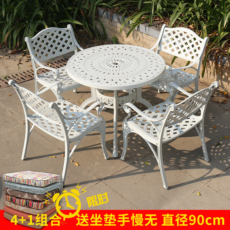 Macko Outdoor Small Balcony Iron Art Courtyard Leisure Villa Flower Cast Aluminum Outdoor Table And Chairs Kit Combined Eurostyle White