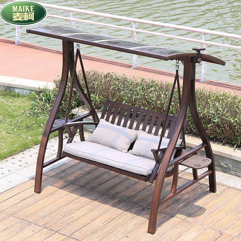 Courtyard swing Outdoor leisure hanging chair All aluminum metal balcony leisure rocking chair Villa outdoor creative with lamp rattan