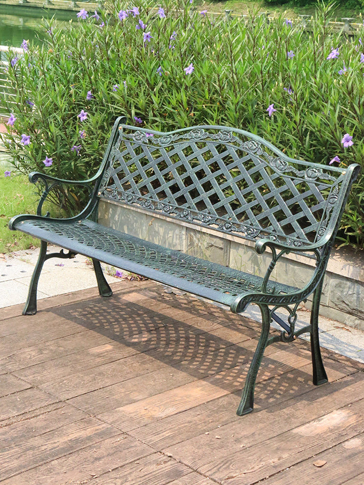 Park Chair Iron Art Outdoor Embalming Casual Long Chair Iron Sit Back Chair Double Solid Wood Balcony Patio Villa Bench