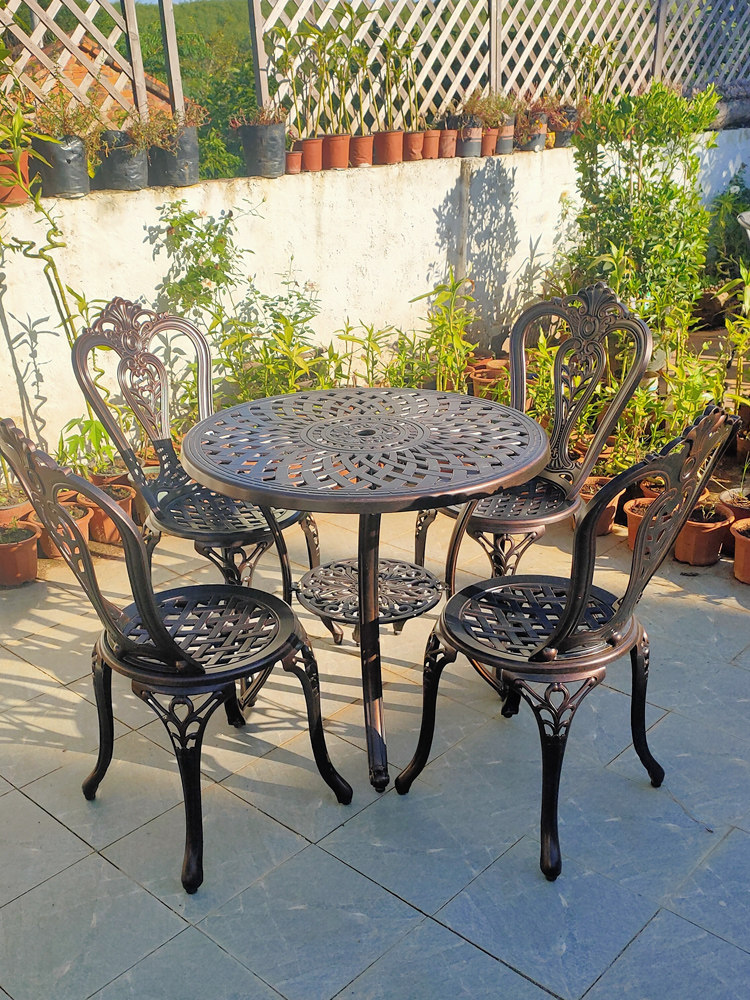Balcony small table and chairs Three-five-piece set tea-table European-style open-cast aluminium casual outdoor table and chairs combined patio