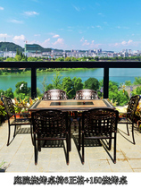 Outdoor Table And Chairs Suit Table Combined Barbecue Oven Home Han Style Cast Aluminum Table And Chairs Outdoor Patio Garden Iron Art Chair