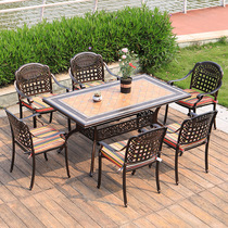 Outdoor long table Courtyard Light luxury long table Marble bar long table Creative balcony table and chair combination Shop table and chair