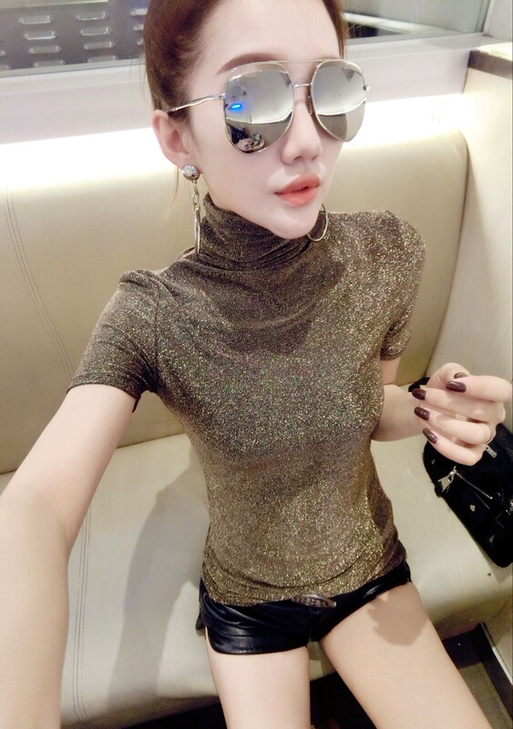 European Station 2025 Spring and Autumn New Base Shirt European Style Women's Fashionable Top High-Neck Short-Sleeve T-Shirt Tight-Fitting Top European Station 2025 Spring and Autumn New Base Shirt European Style Women's Fashionable Top High-Neck Short-Sleeve T-Shirt Tight-Fitting Top