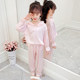 Children's pajamas summer thin section girls ice silk baby real silk kids princess lapel spring and autumn home clothes set