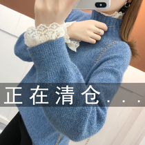 Chenille ladies sweater high collar lazy wind 2021 New explosion autumn and winter mink velvet loose wear thickening