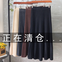 Knitted half-body dress Womens autumn Winter 2022 new high waist mid-length 100 lap black one step skirt a word skirt