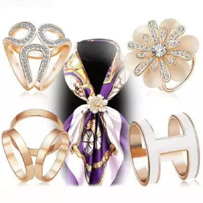 Ruyi corsage brooch pin three-ring silk scarf buckle High-grade flower shawl buckle accessories Scarf women's clip dual-use buckle