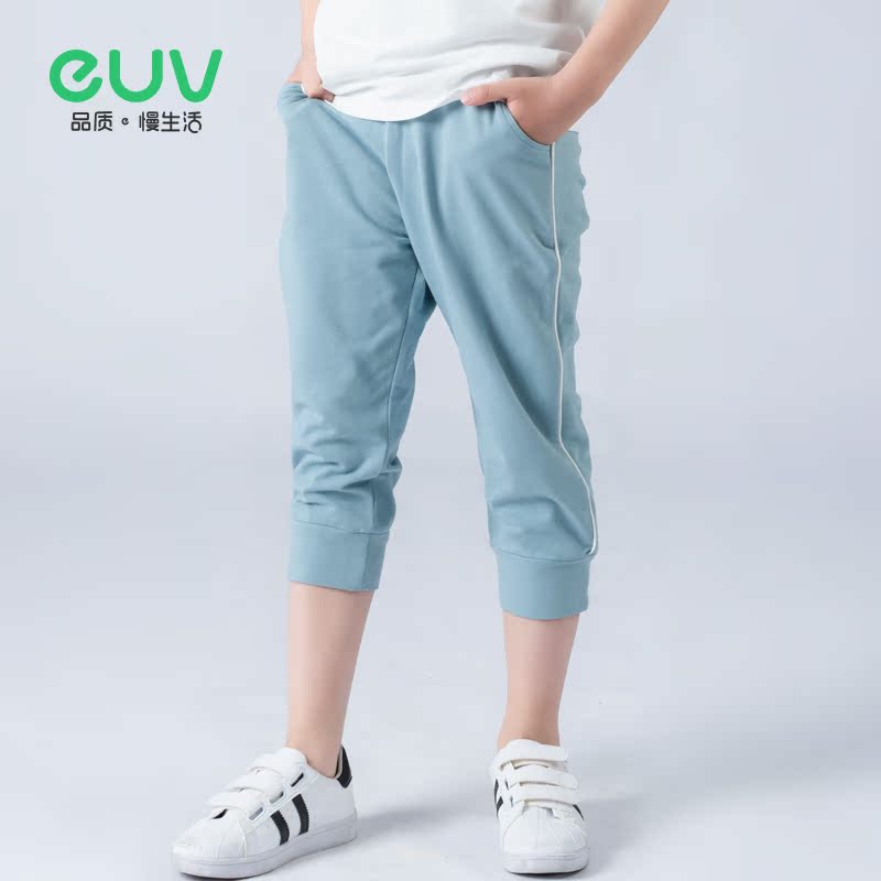 EUV childrens bảy điểm quần chàng trai cô gái mùa hè quần mỏng trong trẻ em lớn thể thao quần short miệng bông giữa quần.