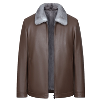 Authentic New Zealand deerskin leather jacket for men short lapel sapphire mink inner liner full mink fur winter
