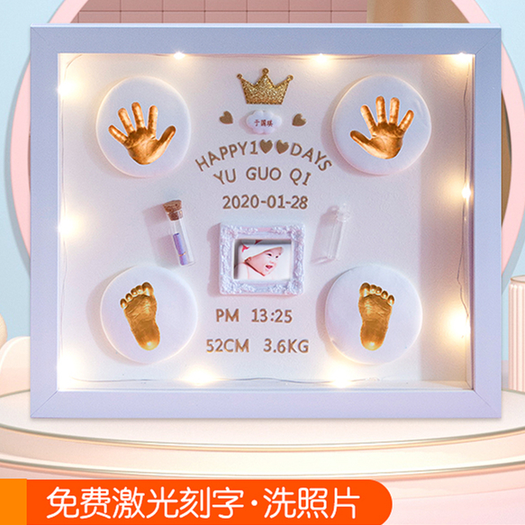 Baby hand and foot print mud fetal hair souvenir newborn baby child handprint footprint photo frame permanent full moon 100 days gift