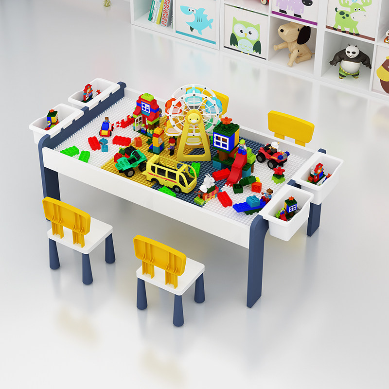Children Toy Building Blocks Table Compatible Lego Toy Boys Girls Early Lessons Wise Building Blocks Table Learning Dual-use